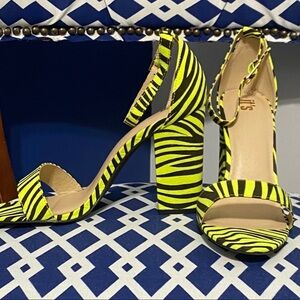 Neon Green Zebra Print Chunky Heel Sandals(just reduced)
